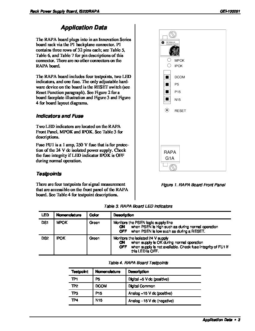 First Page Image of IS200RAPAG1A Rack Power Supply Board Application Data.pdf